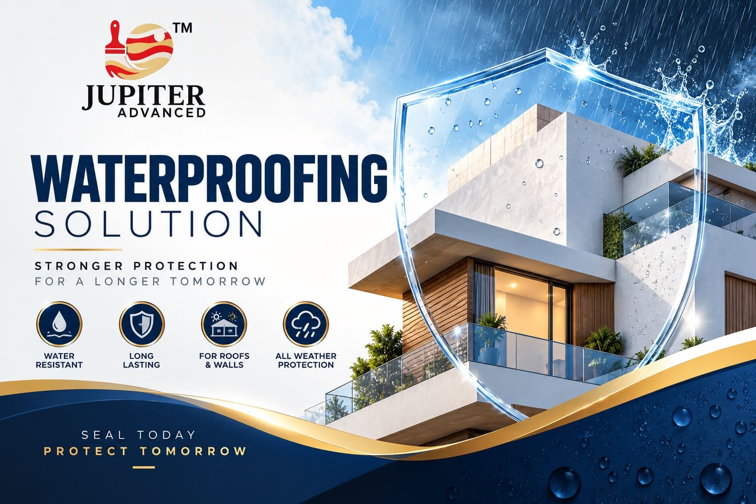 Waterproofing solution being applied to a wall